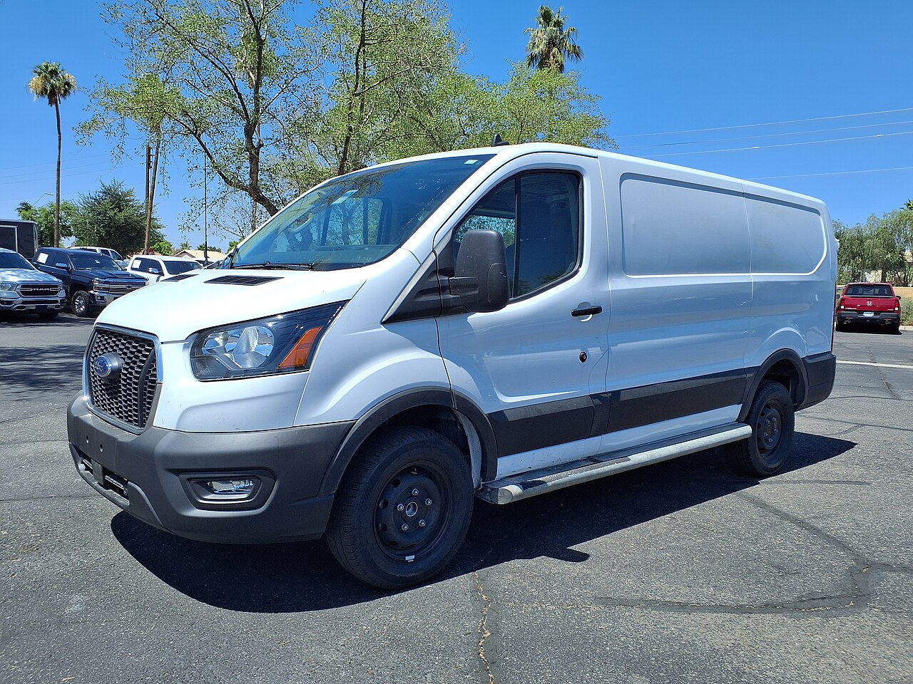 White cargo van with rear doors open