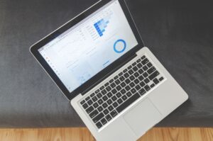 Laptop displaying a business analytics dashboard