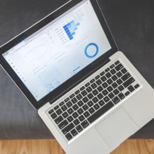 Laptop displaying a business analytics dashboard